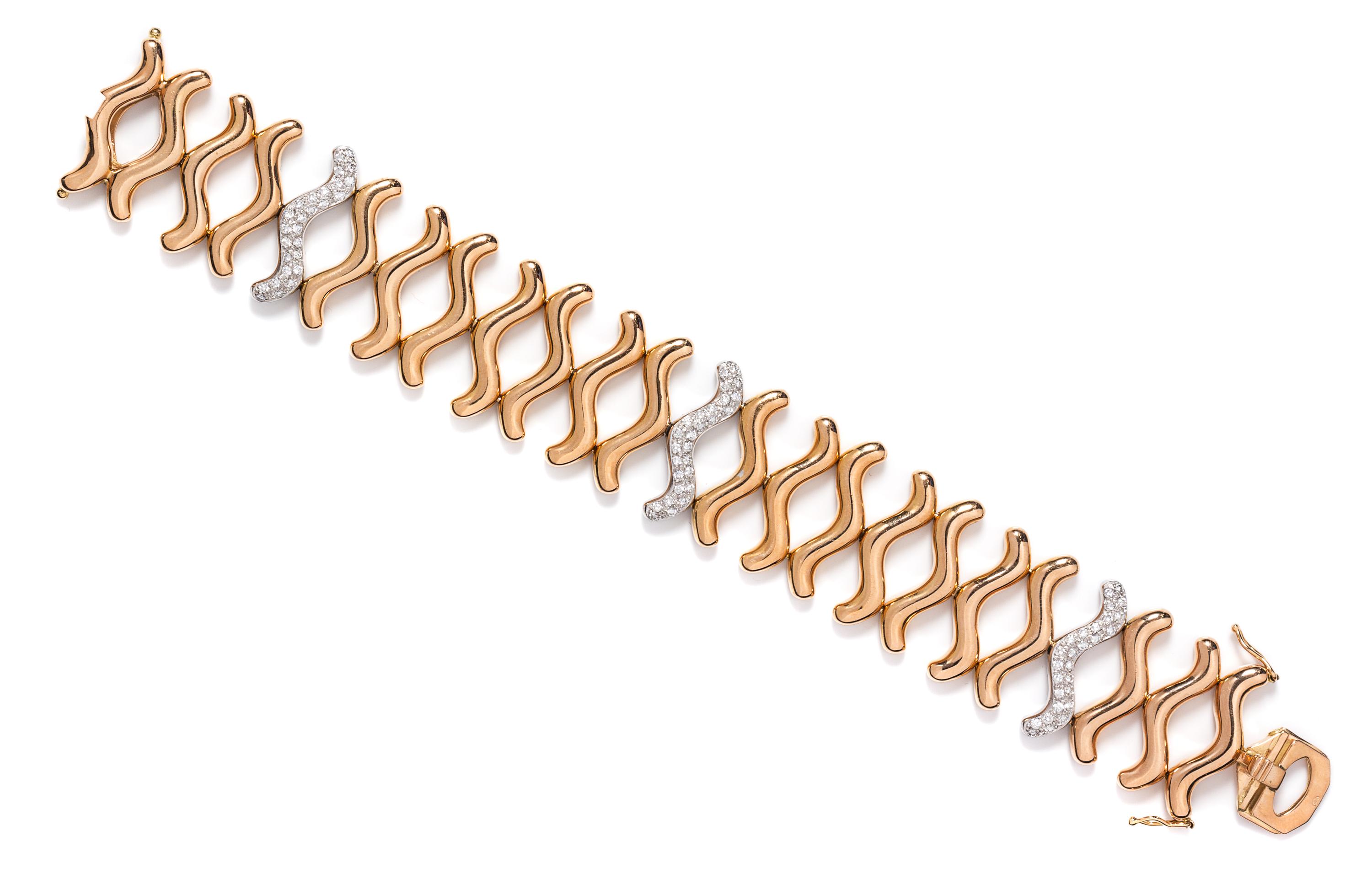 An 18 Karat Bicolor Gold and Diamond Bracelet, Antonini, 40.20 dwts.