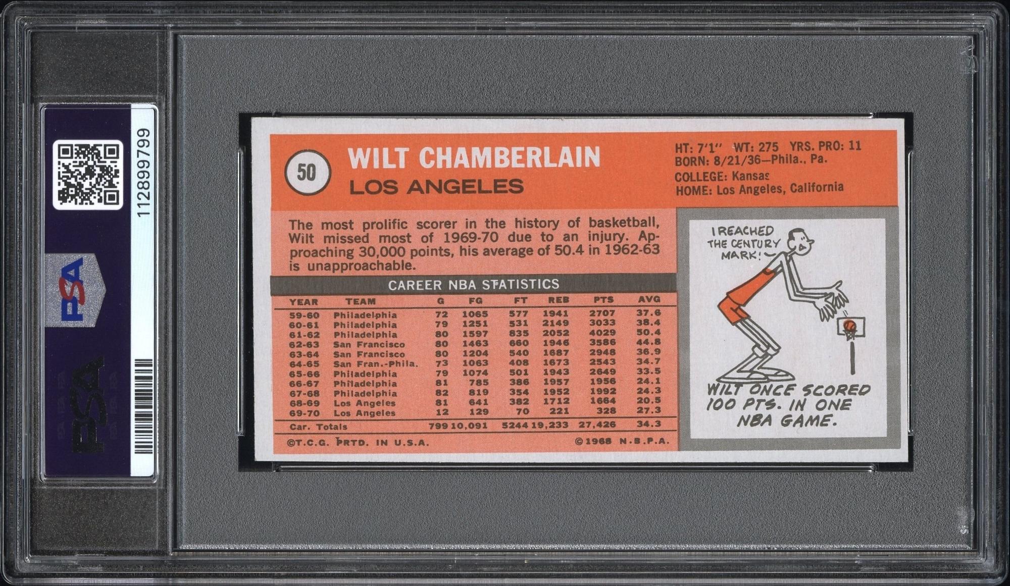 A 1970 Topps Wilt Chamberlain Basketball Card No. 50 (PSA 7 NM)