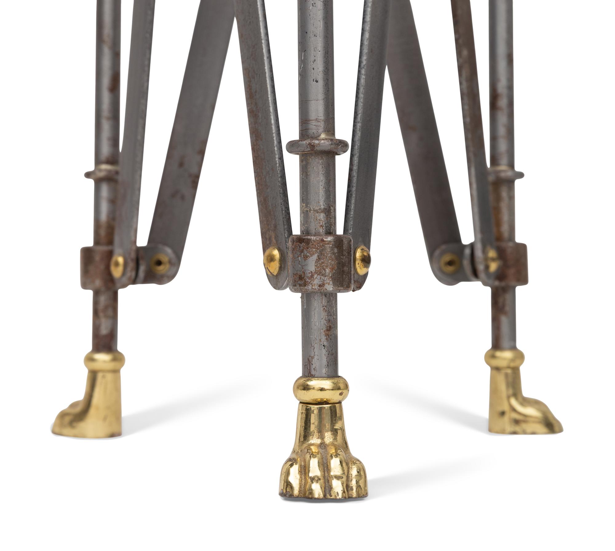 A Pair of Steel and Marble-Top Campaign Tables