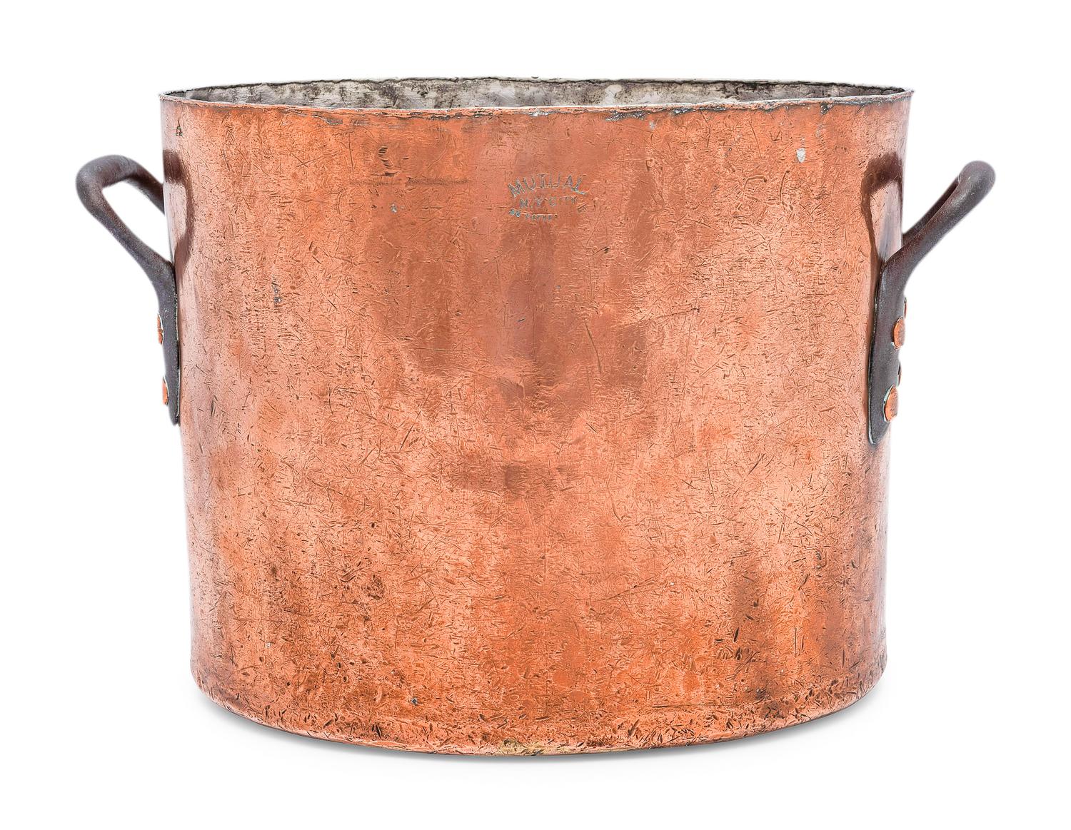 An American Copper Stock Pot with Iron Handles