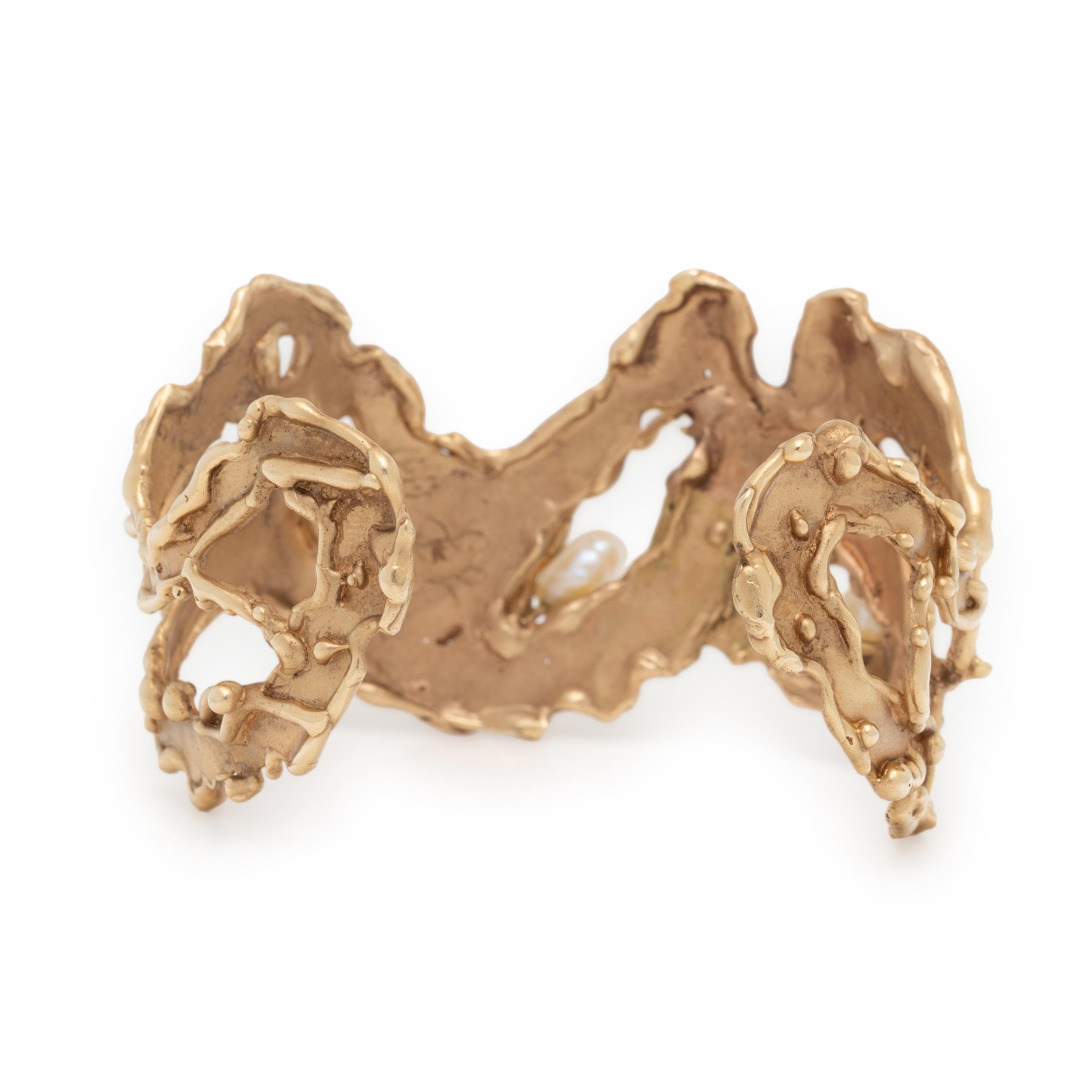 Yellow Gold and Baroque Cultured Pearl Cuff Bracelet