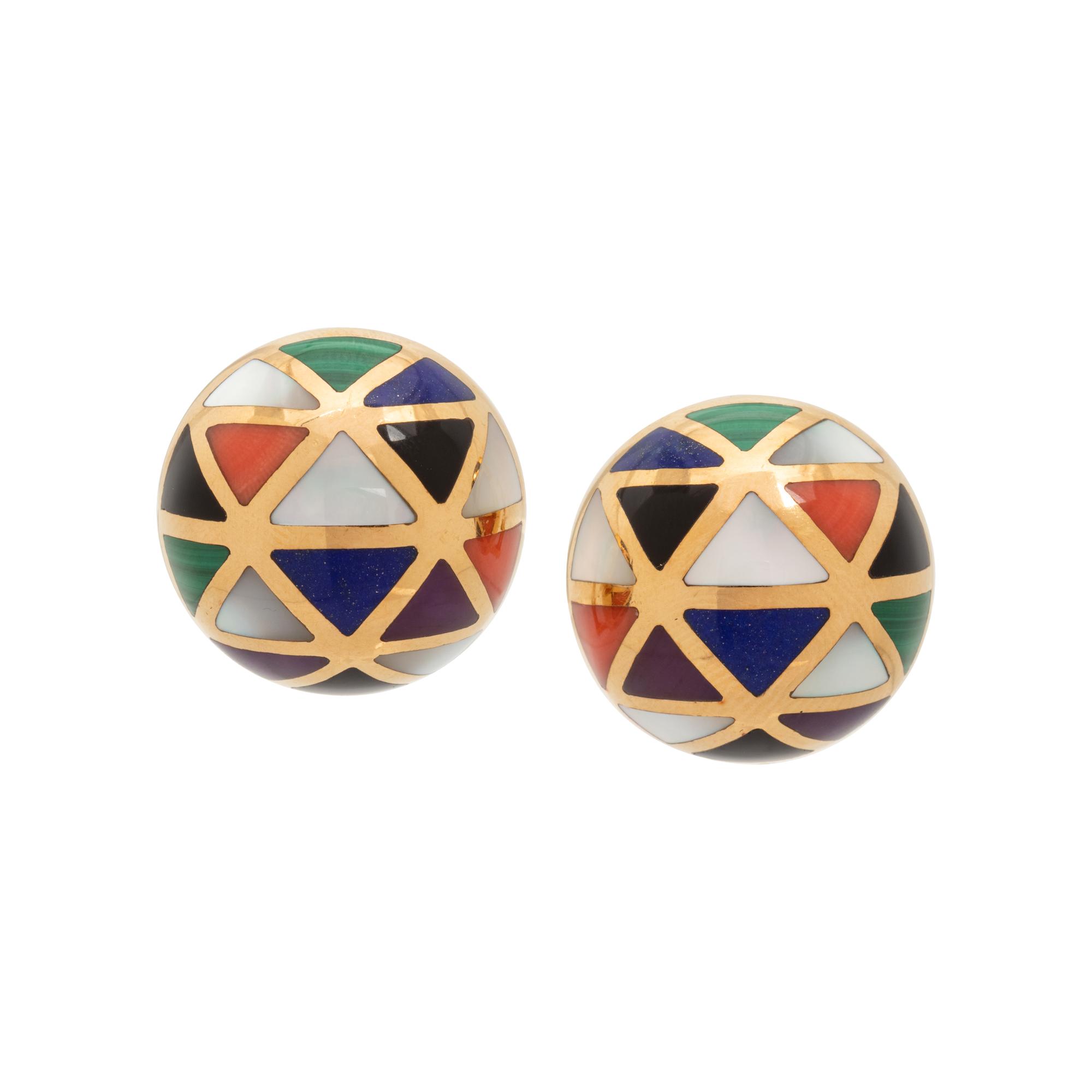 ASCH GROSSBARDT, YELLOW GOLD AND MULTIGEM EARCLIPS