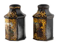 A Pair of English Painted Tole Tea Canisters