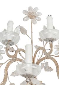 A Pair of Silvered Metal and Rock Crystal Five-Light Sconces in the Style of Maison Baguès