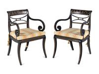A Pair of Regency Black and Gold-Painted Armchairs
