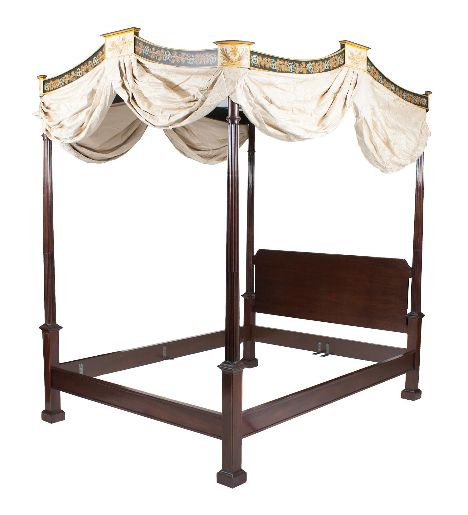 A Painted Mahogany Four Poster Canopy Bed Height 95 x width 69 1/4 x depth 89 3/4 inches. — BAKER STATELY HOMES COLLECTION, 20TH CENTURY