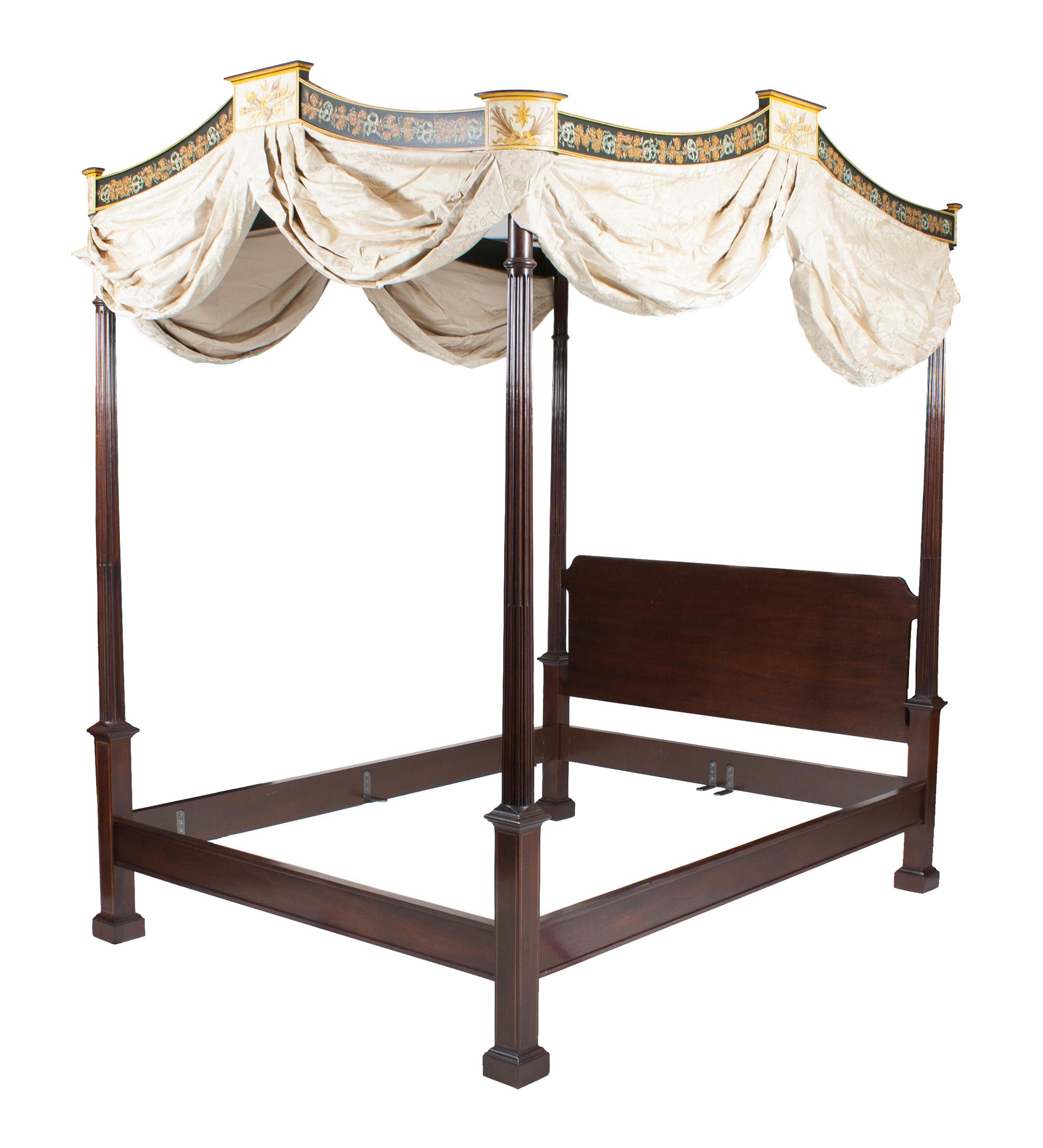 A Painted Mahogany Four Poster Canopy Bed Height 95 x width 69 1/4 x depth 89 3/4 inches. — BAKER STATELY HOMES COLLECTION, 20TH CENTURY