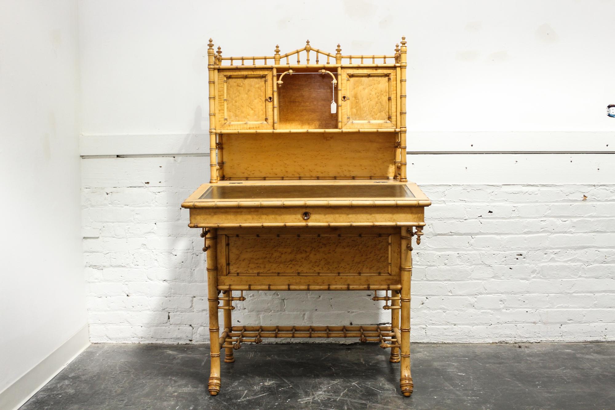 A Victorian Style Faux Bamboo Slant Front Desk. Height 52 1/2 inches.
