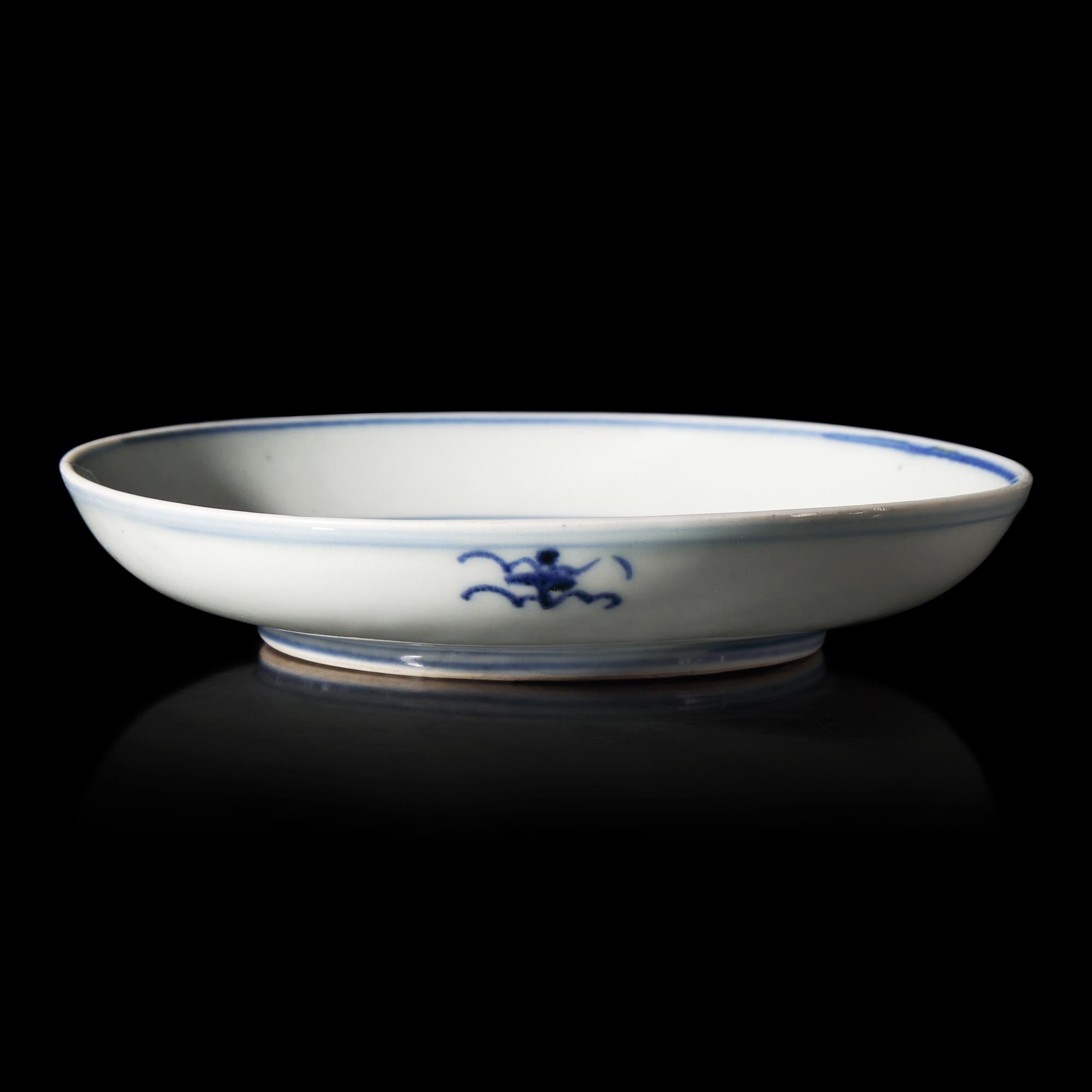 A Chinese Blue and White Porcelain 'Scholar' Dish, 17th Century 十七世纪明清交替期 青花高士图盘
