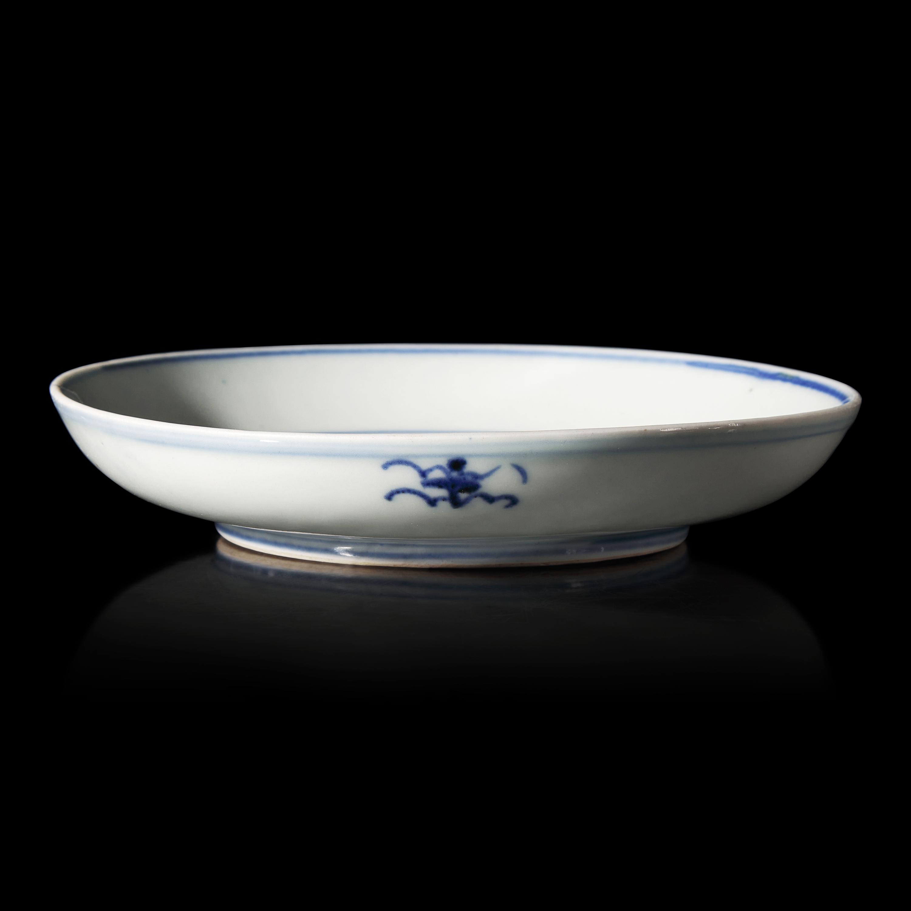 A Chinese Blue and White Porcelain 'Scholar' Dish, 17th Century 十七世纪明清交替期 青花高士图盘