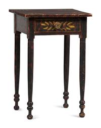 A Classical Grain and Yellow Paint-Decorated Poplar One-Drawer Workstand, 19th Century