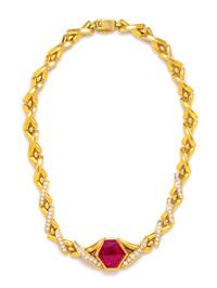 An 18 Karat Yellow Gold, Rubellite and Diamond Necklace, Susan Berman, 42.00 dwts.
