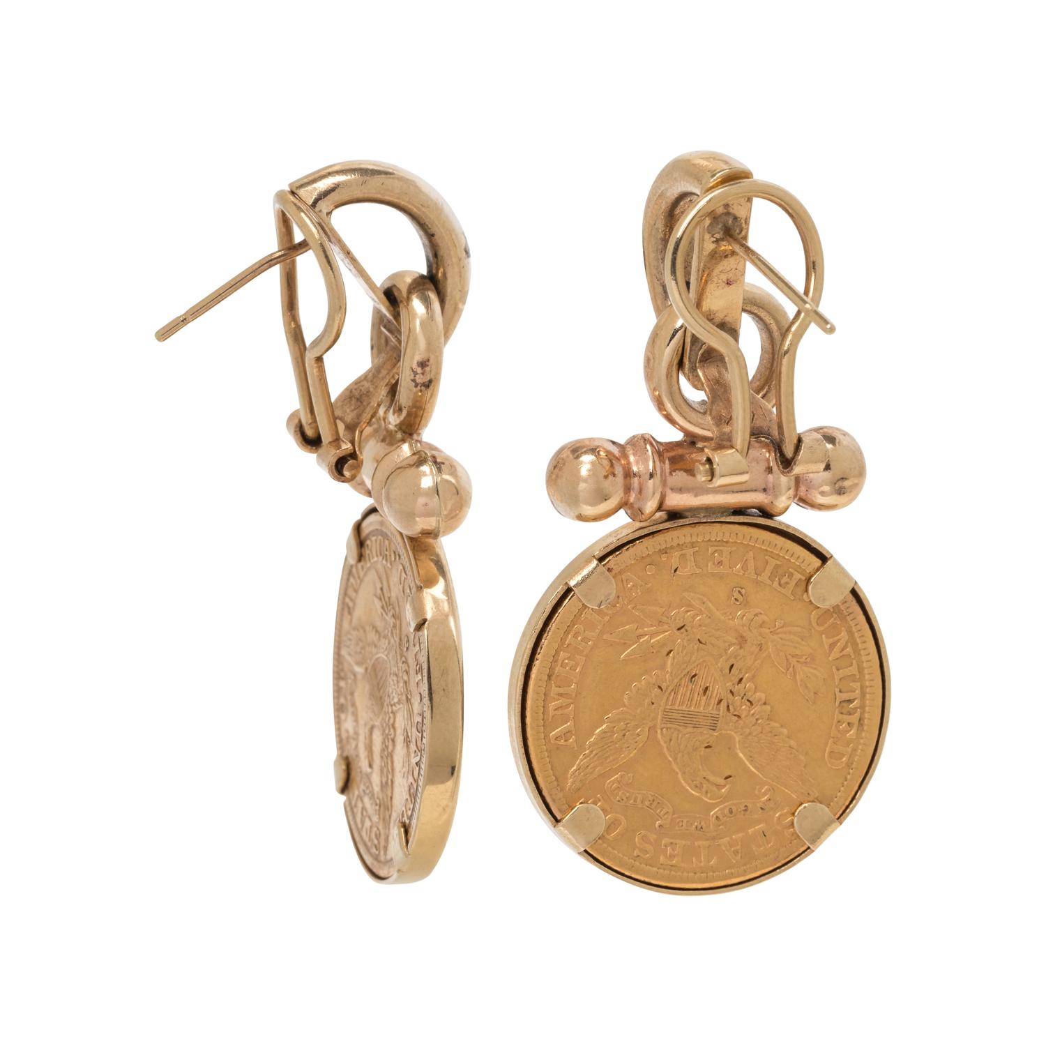 YELLOW GOLD AND COIN EARCLIPS
