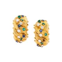 VAN CLEEF & ARPELS, YELLOW GOLD, DIAMOND, SAPPHIRE, AND EMERALD EARRINGS