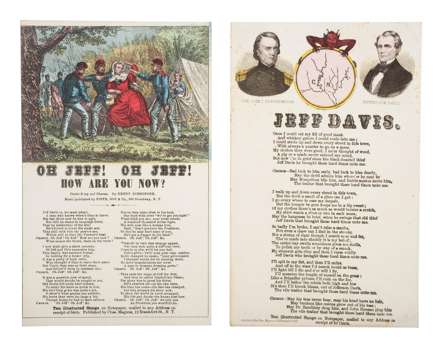 [CIVIL WAR] -- [DAVIS, Jefferson (1808-1889)]. A group of anti-Davis song sheets, sheet music, and an engraving, comprising: