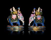 A Pair of North Indian Enamel, Gold and Diamond-Mounted Figural Groups