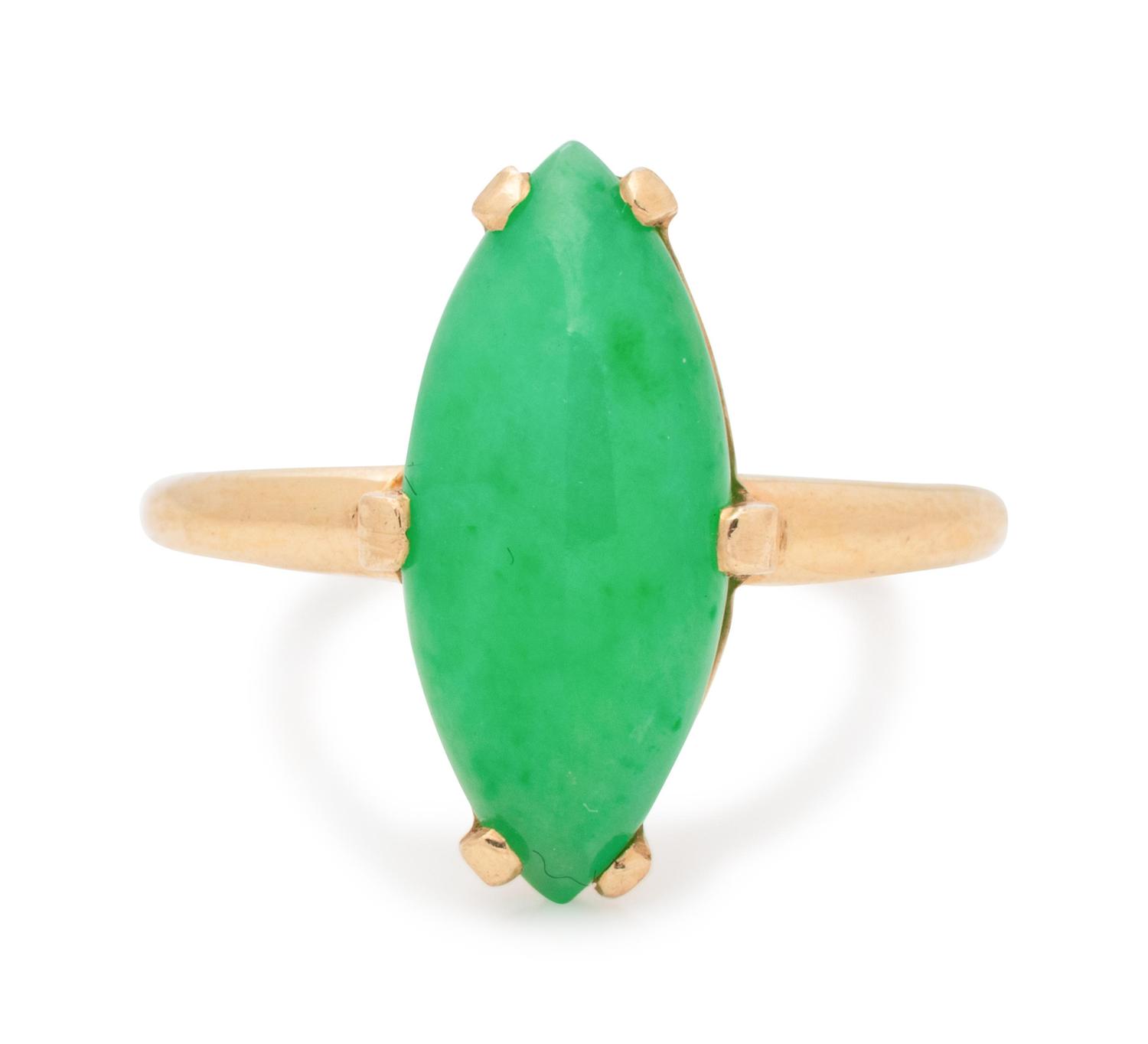 A 14 Karat Yellow Gold and Jade Ring,