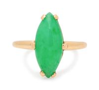 A 14 Karat Yellow Gold and Jade Ring,