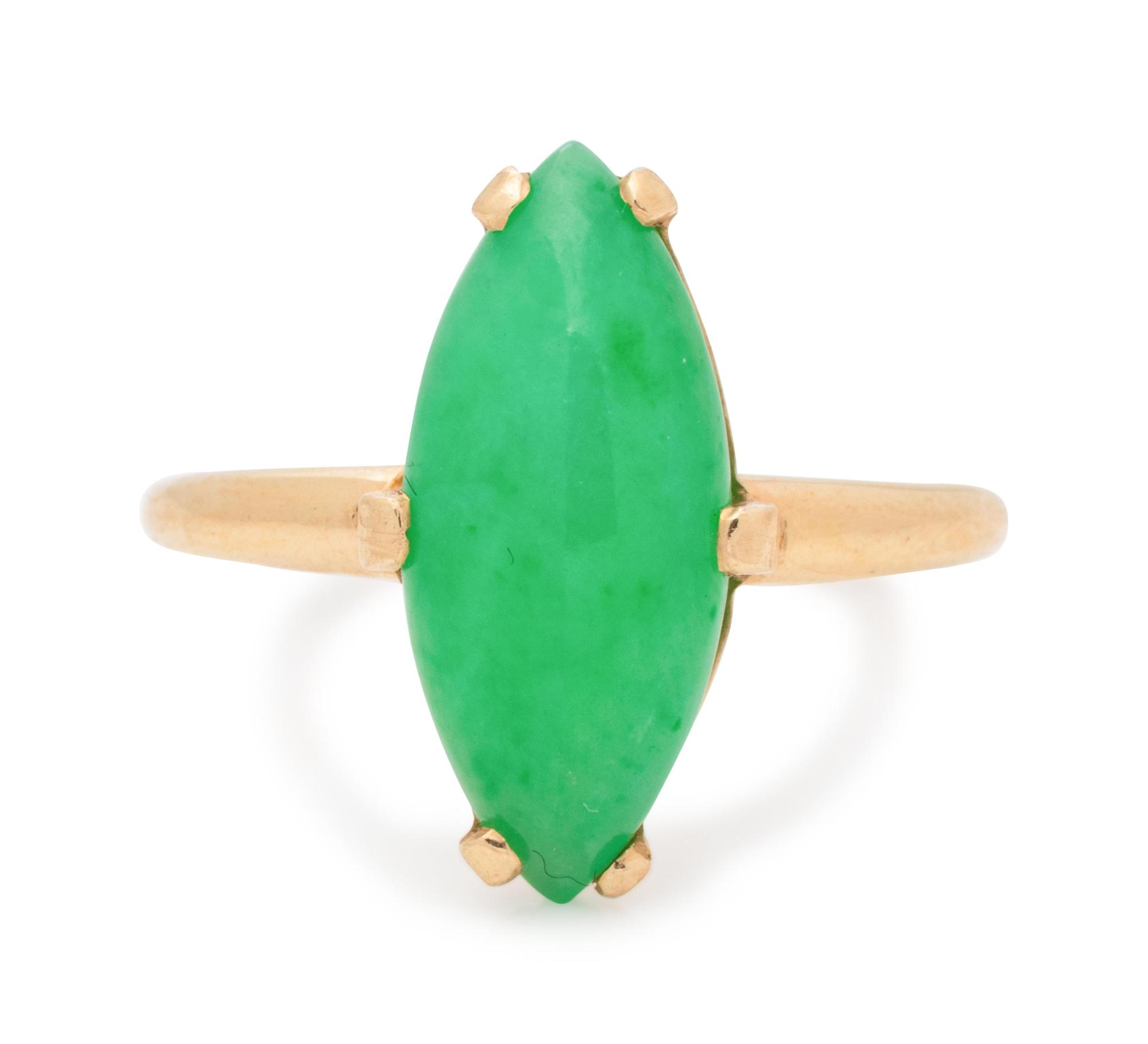 A 14 Karat Yellow Gold and Jade Ring,