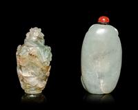 Two Chinese Jade and Jadeite Snuff Bottles