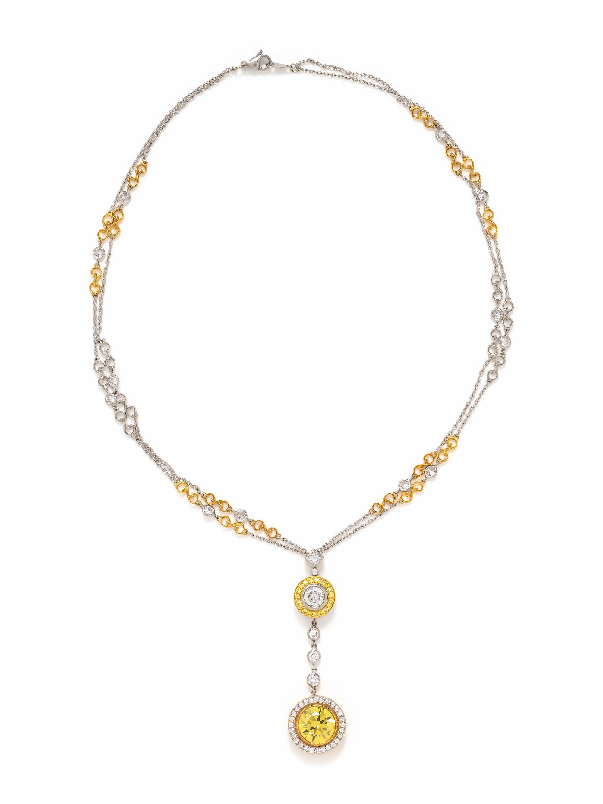 JACK KELÉGE, DIAMOND, COLORED DIAMOND AND TREATED DIAMOND PENDANT/NECKLACE
