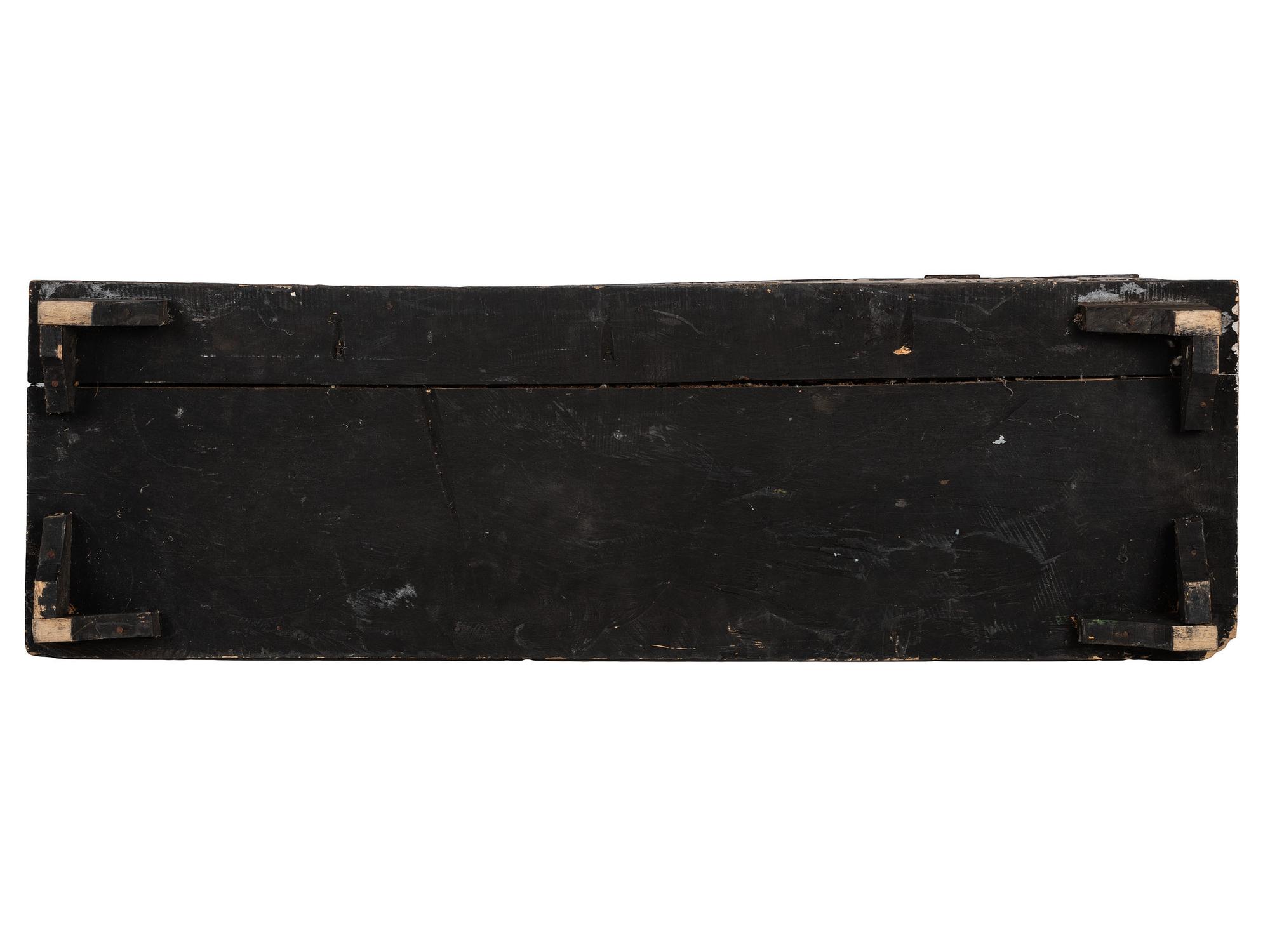 A Folk Art Carved and Painted Skeleton and Bone Decorated Blanket Chest