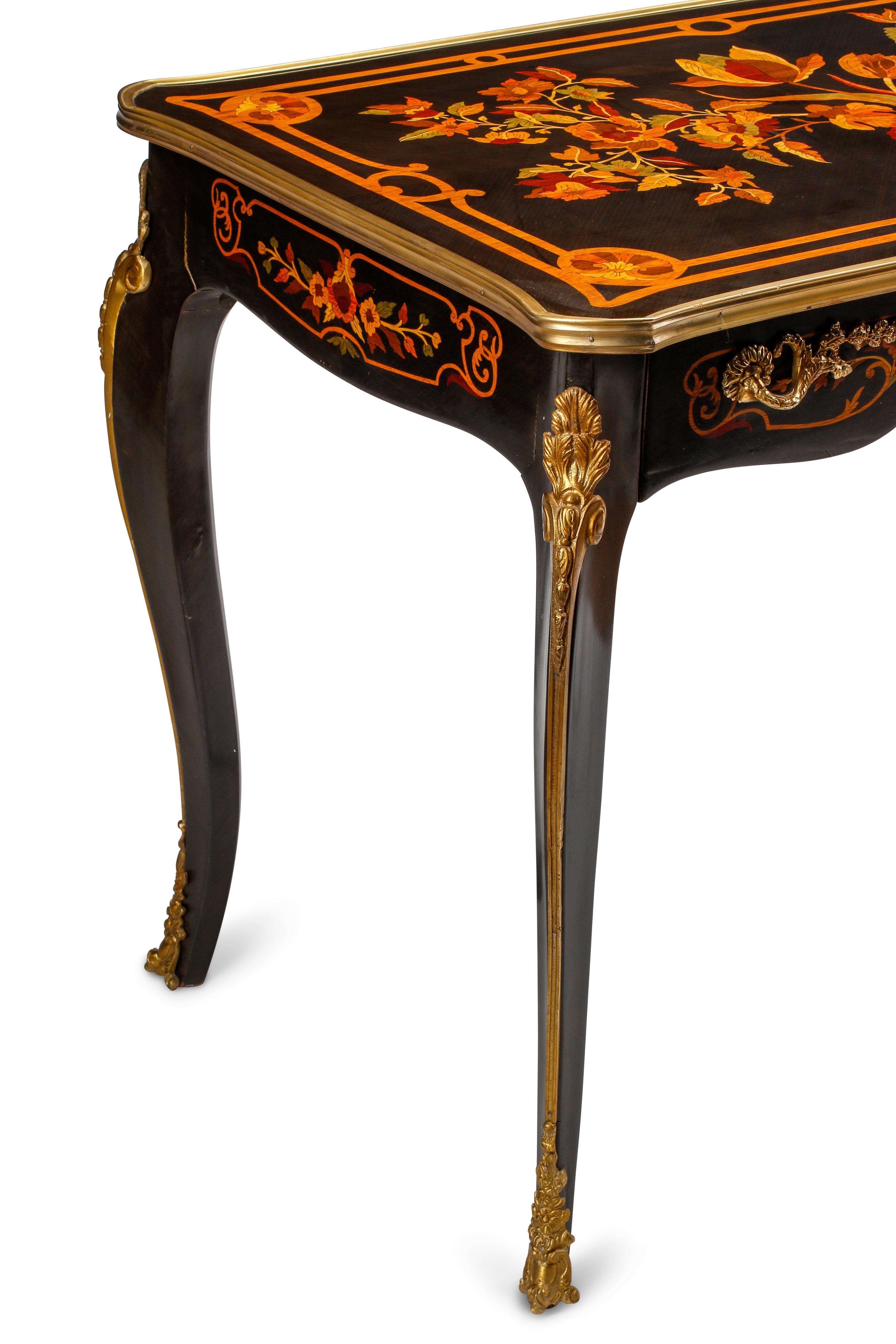 A Louis XV Style Marquetry and Gilt Bronze Mounted Bureau Plat