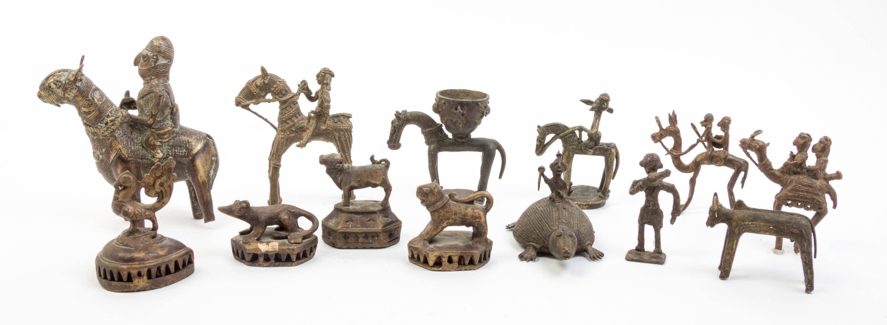 A Collection of Bronze Miniature Figures Height of first 3 inches.