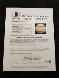 A 1983 Old Timers Game American League Team Signed Autograph Baseball With 26 Signatures Featuring Joe DiMaggio and Roger Maris (Beckett Authentication Services Letter BAS Certified),
