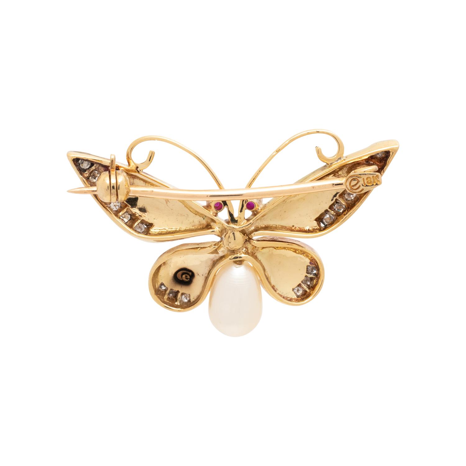 EVELYN CLOTHIER, DIAMOND, MULTIGEM AND ENAMEL BUTTERFLY BROOCH