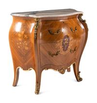 A Pair of Louis XV Style Marquetry Marble-Top Commodes
