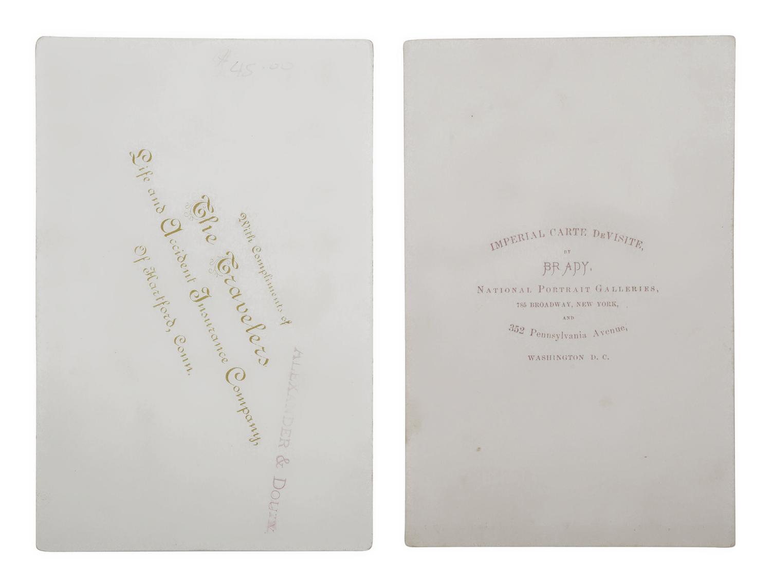 [CIVIL WAR]. 2 cabinet cards, incl. unpublished portrait of W.T. Sherman by Brady, Washington, DC.