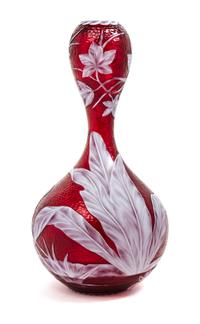 Stevens & Williams, LATE 19TH CENTURY, by J. Millward a cameo glass vase, of double gourd form, decorated with a bird seated on a leafy