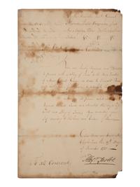 [REVOLUTIONARY WAR]. LESLIE, Alexander (1731-1794). Document signed ("Alexr. Leslie"), DECLARING HIS MEN'S SAFE PASSAGE UNDER FLAG OF TRUCE TO SPEAK WITH GENERAL NATHANAEL GREENE. Charleston, [SC], 19 December 1781.