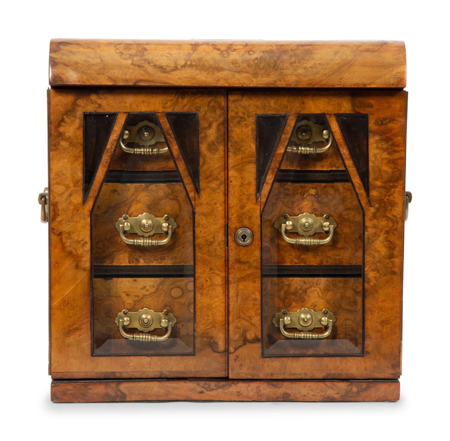 An English Burl Walnut Gentleman's Jewelry Case