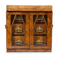 An English Burl Walnut Gentleman's Jewelry Case
