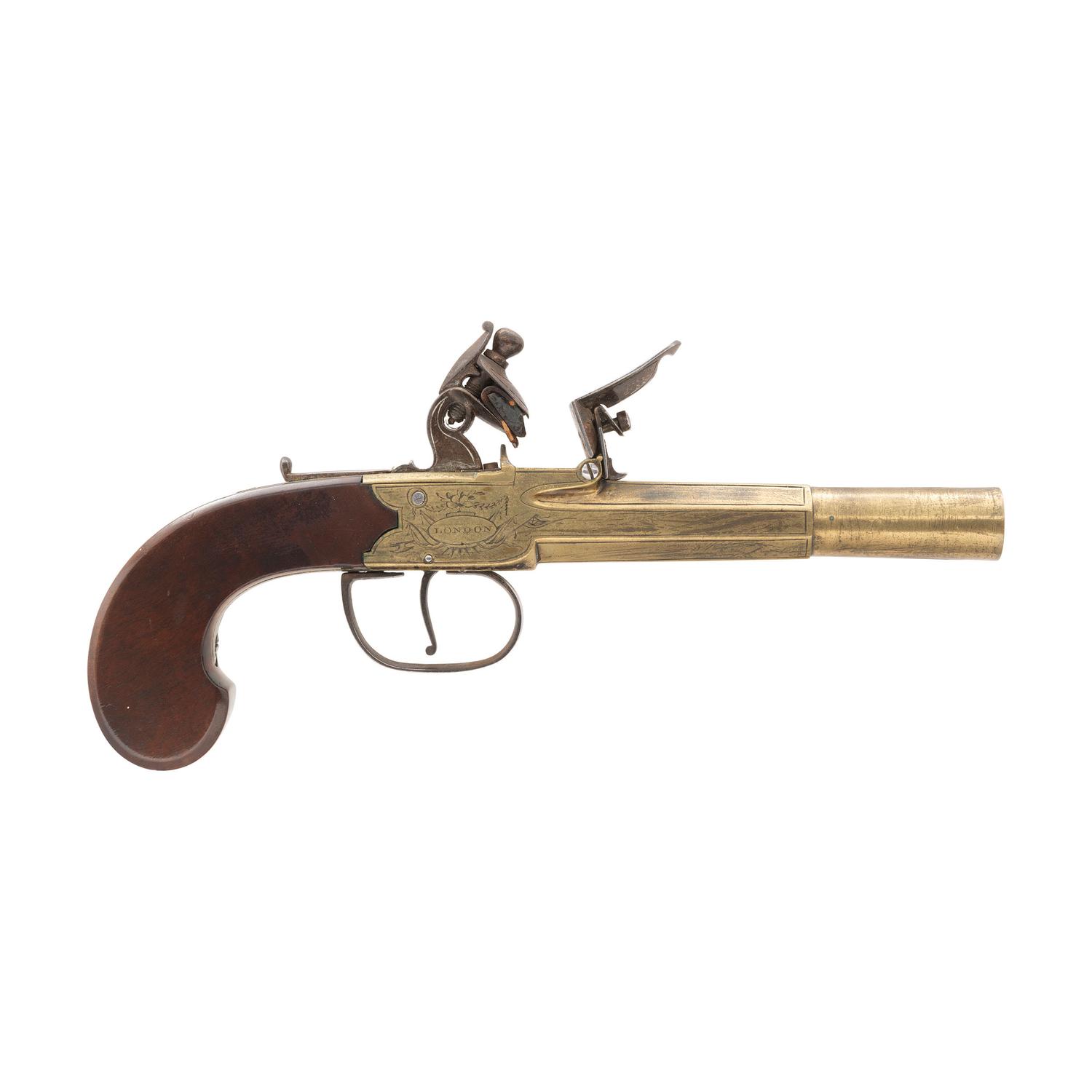 Brass Boxlock Flint Overcoat Pistol by Twigg