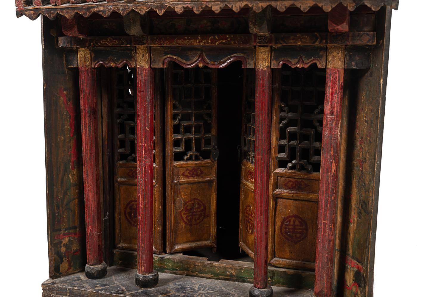 A Chinese Carved and Painted Wood Shrine