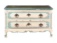 A Louis XV Provincial Blue and Cream-Painted Commode