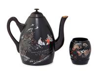 A Chinese Painted Lacquer Teapot and A Tea Caddy