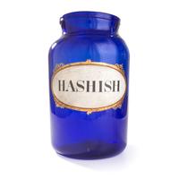 An English Painted Blue Glass Hashish Apothecary Jar