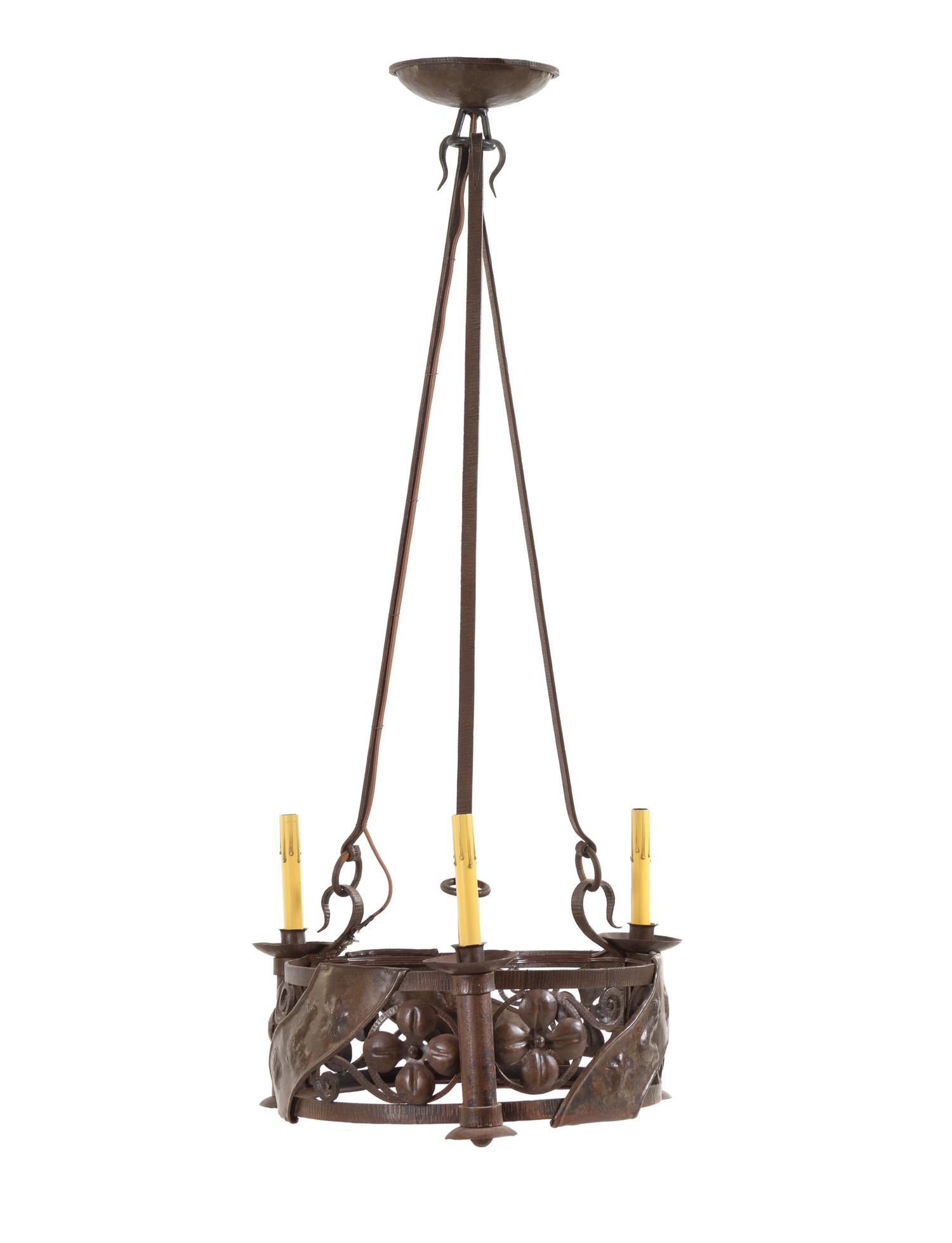 A Continental Wrought Iron Six-Light Chandelier