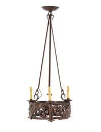A Continental Wrought Iron Six-Light Chandelier