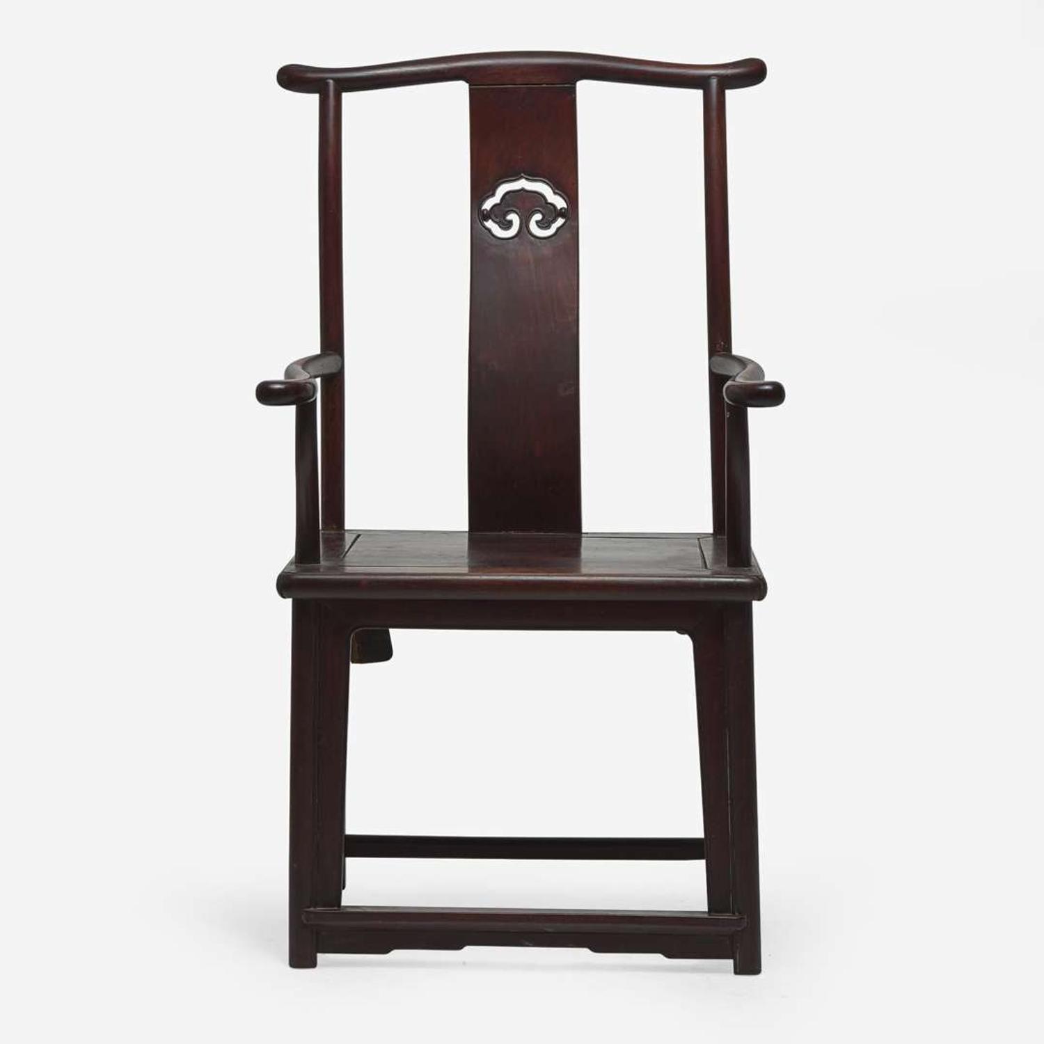A Chinese hardwood armchair, possibly hongmu, Sichutou Guanmaoyi 硬木四出头官帽椅 或红木 Qing dynasty ?