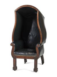 An Irish George III Brass Mounted, Carved Oak, Leather Upholstered Porter's Chair