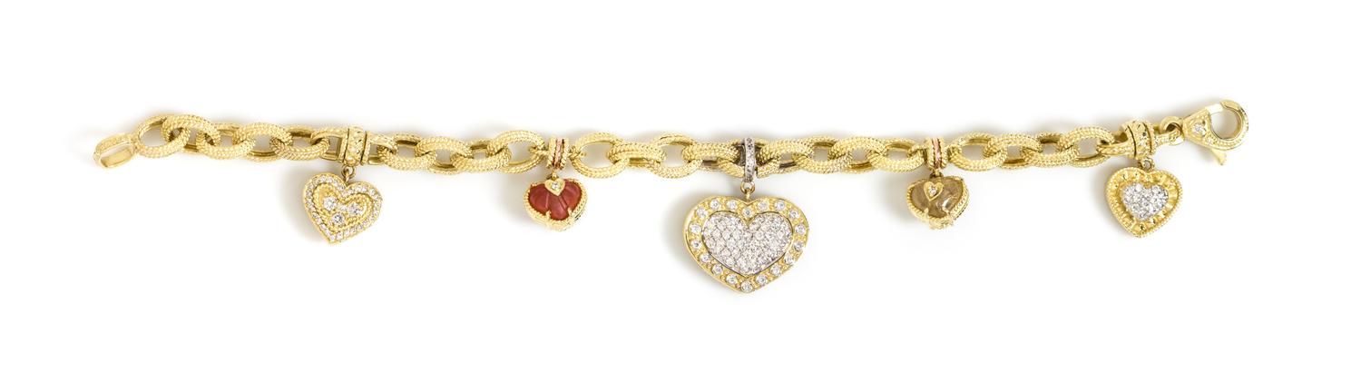 An 18 Karat Yellow Gold and Diamond Charm Bracelet, Stambolian, 32.60 dwts.