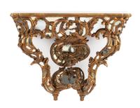A Venetian Mirror-Inset Giltwood Console Table Height 34 x width 44 x depth 16 1/2 inches.