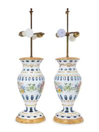 A Pair of Bohemian Enameled White Overlay Glass Baluster Vases
