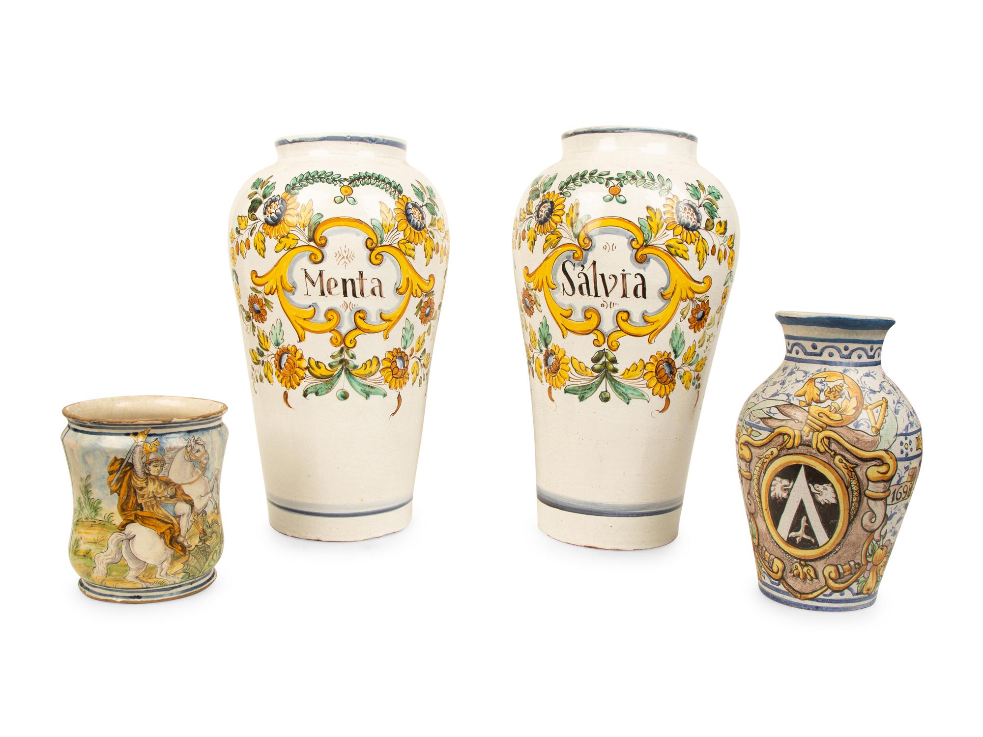 A Pair of Italian Faience Jars — 20TH CENTURY