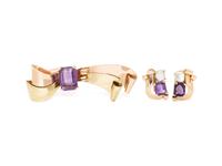 RETRO, BICOLOR GOLD, AMETHYST, AND MOONSTONE DEMI PARURE